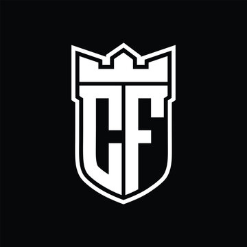 recommend clip art: CF Logo shield shape with geometric crown inside white outline on black background template design
