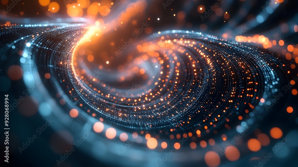 Poster a futuristic 3d visualization of a data search engine with streams of information and analytics conv