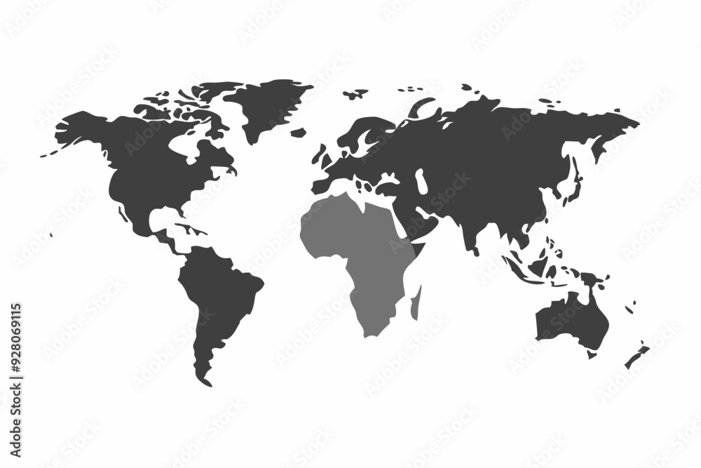 Wall mural grey world map isolated on white background. world vector illustration