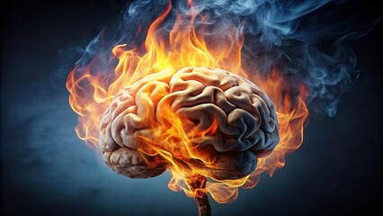 Burning human brain on dark background, illustrating stress, emotions, and pain, stress, emotions, pain, brain, burning