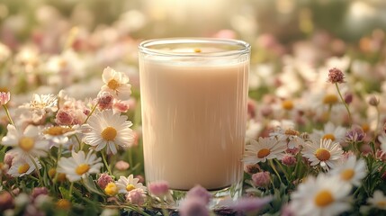 Glass of Milk in a Field of Daisies