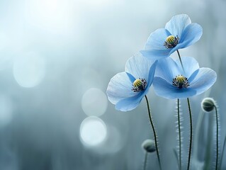 two blue flowers grass favorite trio frost anemones poppy