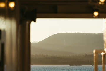 Alaska marine highway ferry along inside passage traveling from Washington to Alaska in summer 