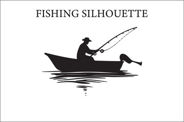 Fisherman and Fishing boat silhouette vector. Fisherman  Fishing boat silhouette.