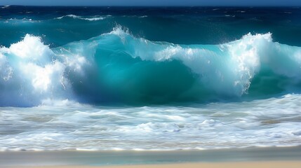 large wave coming shore beach blue background forbidden beauty intense emotional natural forms engines sand horrible