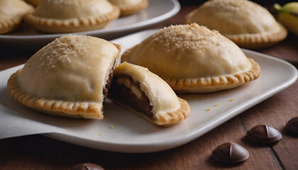 Fototapeta premium chocolate and banana empanadas on a plate