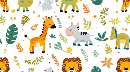 Obraz premium Colorful Seamless Pattern with Jungle Animals