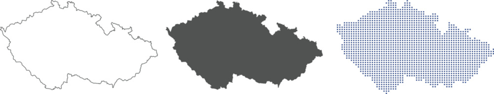 Czechia map in various style. Czech republic boundary in outline, grey color, dotted style