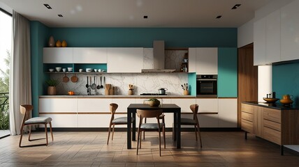Obraz premium Modern Interior With Bright Wall, Living room, Bed room, kitchen, House Plants
