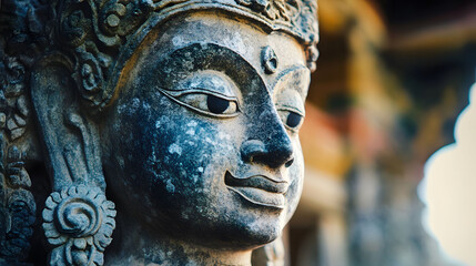 Close-up of statue against temple