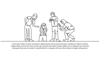 Continuous one line design of bullying for social media photos. Minimalist style vector illustration on white background.