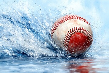 A baseball breaks through water. This image is perfect for sports themes, especially baseball, and water-related content.