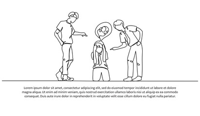 Continuous one line design of bullying. Minimalist style vector illustration on white background.