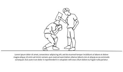 Continuous one line design of bullying in school. Minimalist style vector illustration on white background.