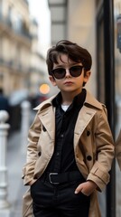 Obraz premium Fashionably Youthful Boy in Stylish Urban Attire Captured in Candid Street Portrait