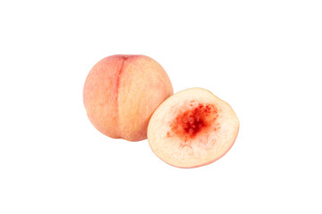 One peach and a cut cross section. transparent background