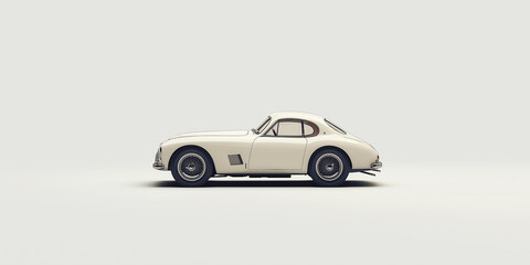 White vintage classic car posing on white background
