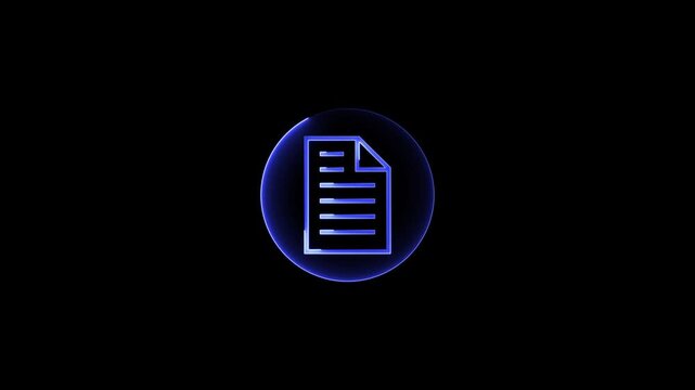 Abstract documents uploading icon neon glowing blue color animation. Blue color circle Black background 4k video.