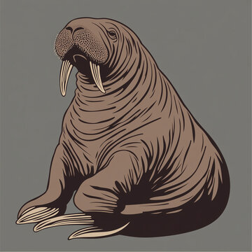 brown walrus sitting on gray background clip art preview