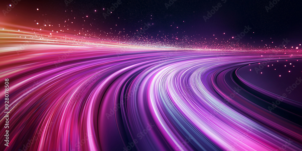 Fototapete Abstract light trails speeding through space on a curved path