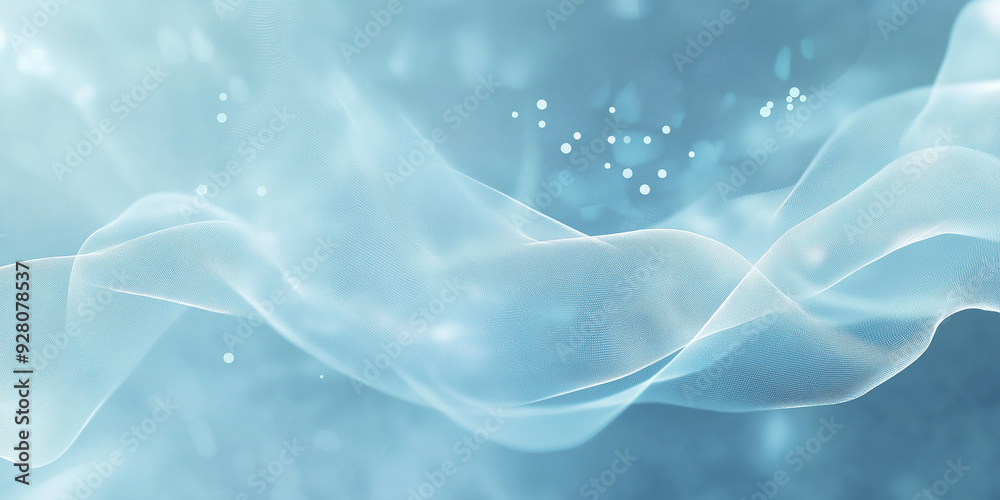 Poster abstract blue background with waves and particles