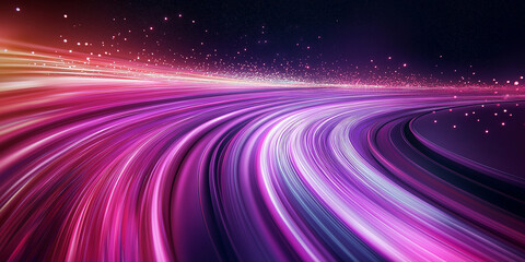 Abstract light trails speeding through space on a curved path