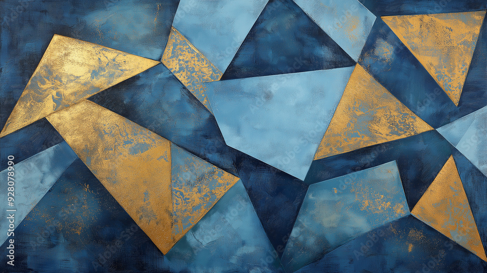Aufkleber abstract painting using gold and blue colors creating geometric shapes