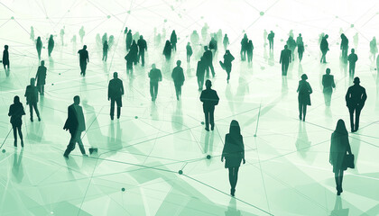 Business people walking and connecting through network communication