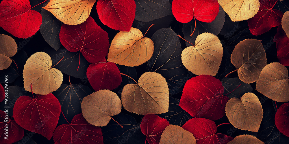 Wall mural Golden and red autumn leaves forming a textured background