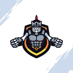 The Skull Knight in Grey Steel Iron Armor Vector Mascot