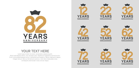 anniversary logotype set. brown color and black crown can be use for celebration event