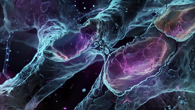 Two endothelial cells bridging a gap between two larger vessels their specialized tight junctions visible as thin lines connecting them.