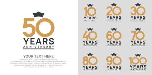 anniversary logotype set. brown color and black crown can be use for celebration event