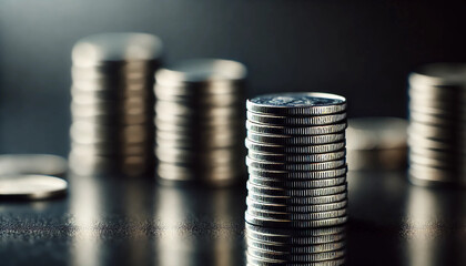 積み上げられたコイン コイン 硬貨 スタック 金属 通貨 経済 金融 富 蓄積 シルバー 投資 保存 財産 シンプル ミニマル 金額 資産 経済的 成長 成功