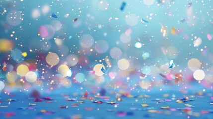 Fototapeta premium A vibrant scene of colorful confetti falling against a backdrop of bokeh lights, creating a festive and celebratory atmosphere.