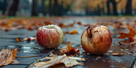 Fall Foliage with Apple on the Ground