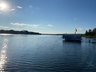 Pontoon boat on lake