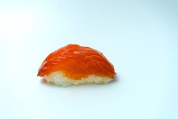 Delicious Nigiri sushi Isolated on white background. raw salmon fish meat, japanese food