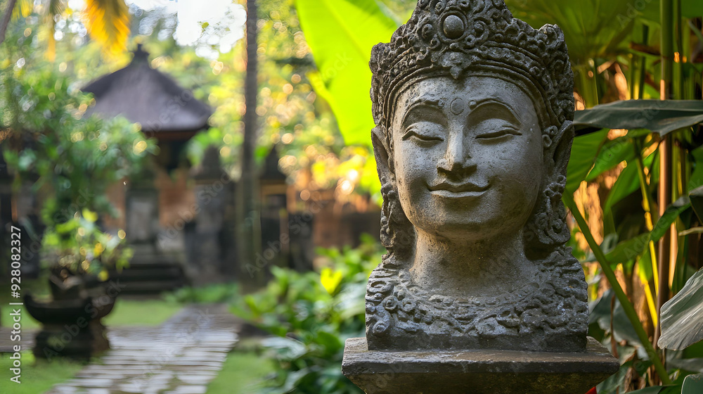 Wall mural traditional stone sculpture in garden island bali ubud indonesia