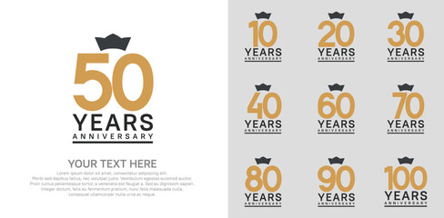 anniversary logotype set. brown color and black crown can be use for celebration event
