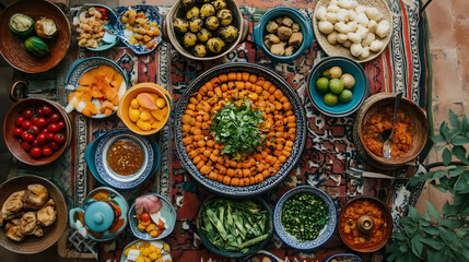 Typical food of Morocco seen from above.