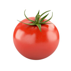Fresh red tomato with green leaves on top, perfect for healthy cooking and salads