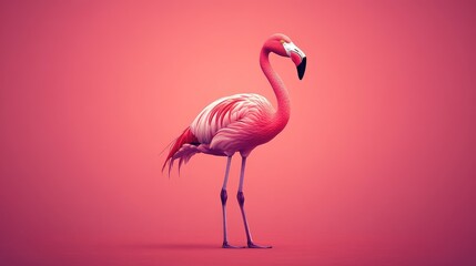 Fototapeta premium Vibrant Pink Flamingo: Stunning Minimalist Wildlife Photography
