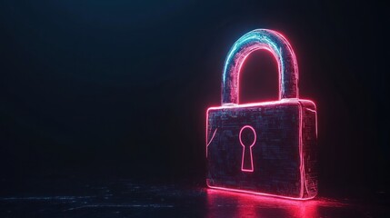 Neon Padlock Symbol of Security