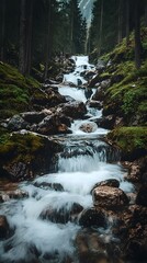Fototapeta premium Beautiful Waterfall in the Alps with Trees and Rocks.
