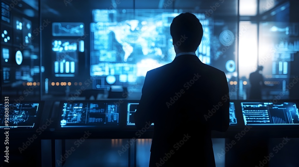Wall mural futuristic digital data monitoring and analytics dashboard for business and finance