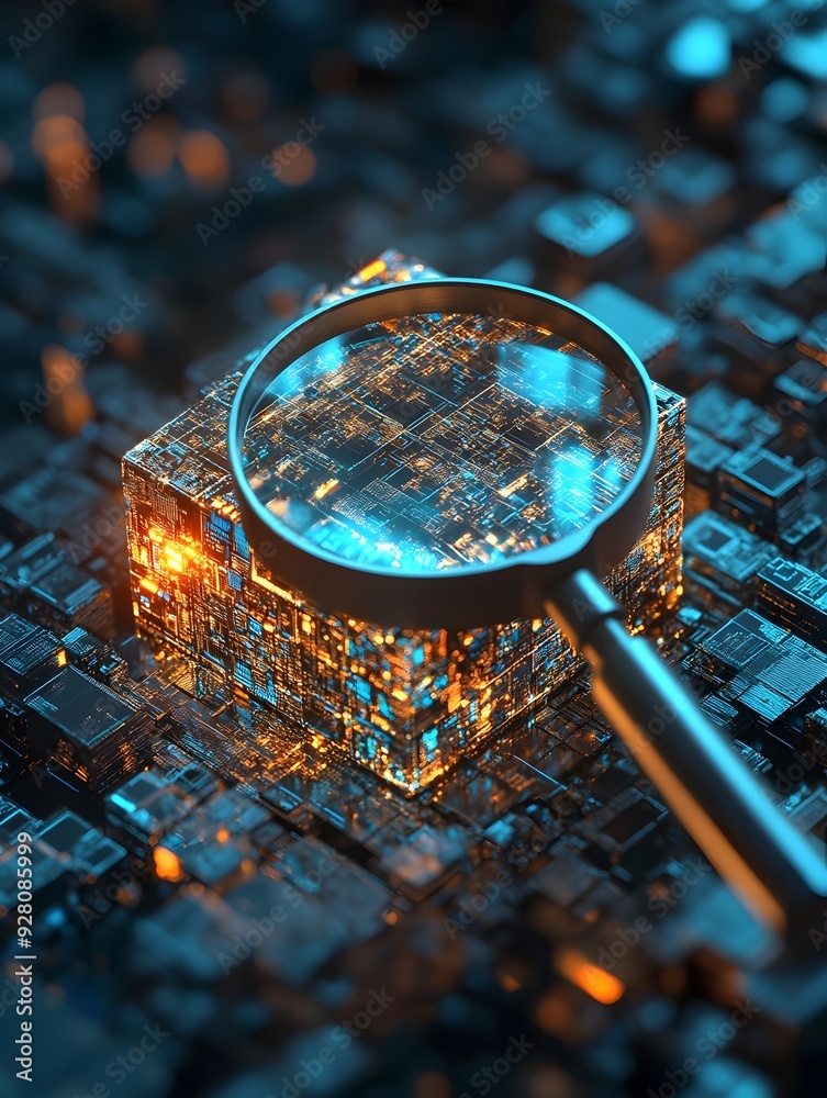Poster glowing futuristic microchip pattern in technological digital backdrop