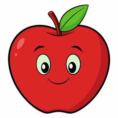 Red apple with leaves isolated on white, red apple vector illustration, fruti vector art, red apple silhouette, food icon, apples line art, eps