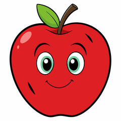 Red apple with leaves isolated on white, red apple vector illustration, fruti vector art, red apple silhouette, food icon, apples line art, eps