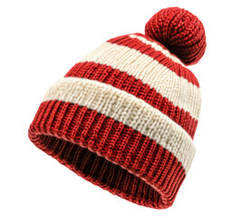 Red and white striped winter hat isolated on transparent background